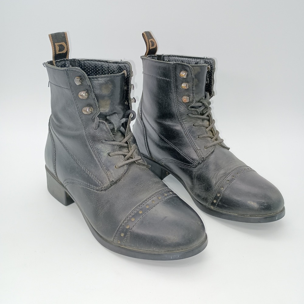 Dublin Foundation II Black Leather Paddock Boots Lace Up Equestrian Riding USA 4